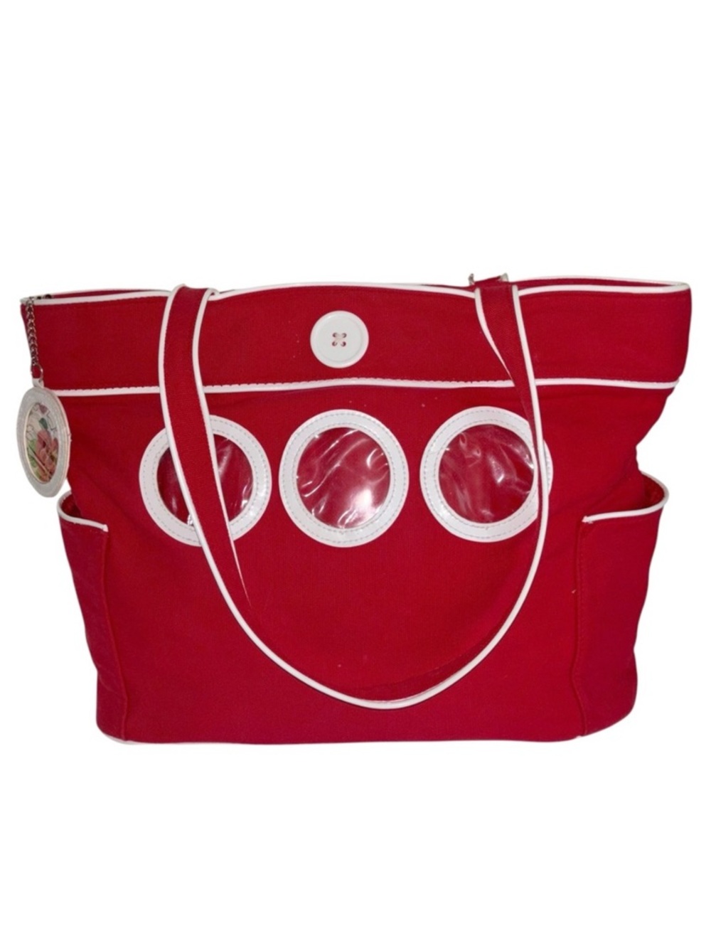 Vintage Red and White Nautical Port Hole Shoulder Tote Bag